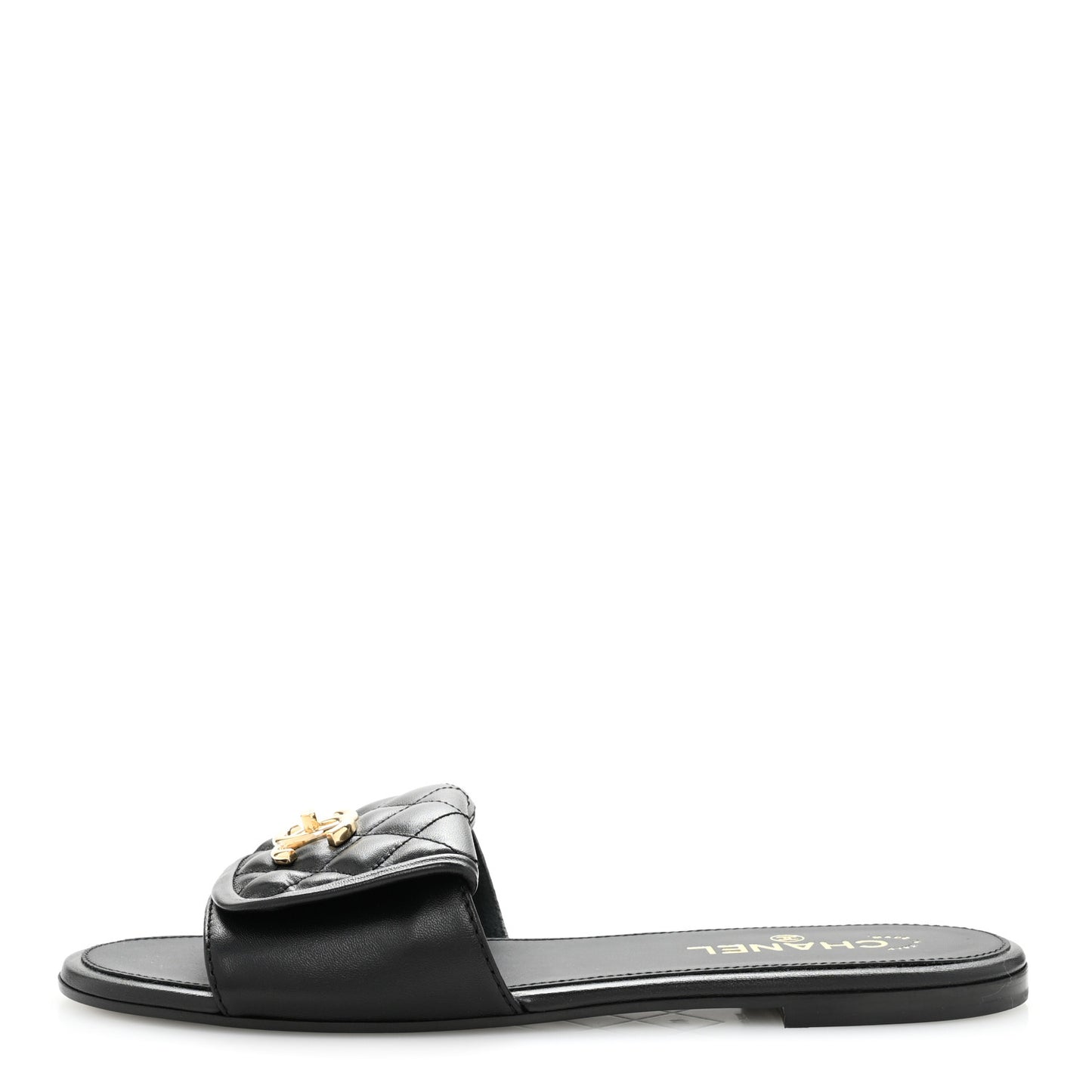 Lambskin Quilted Turnlock Flat Mules 41 Black