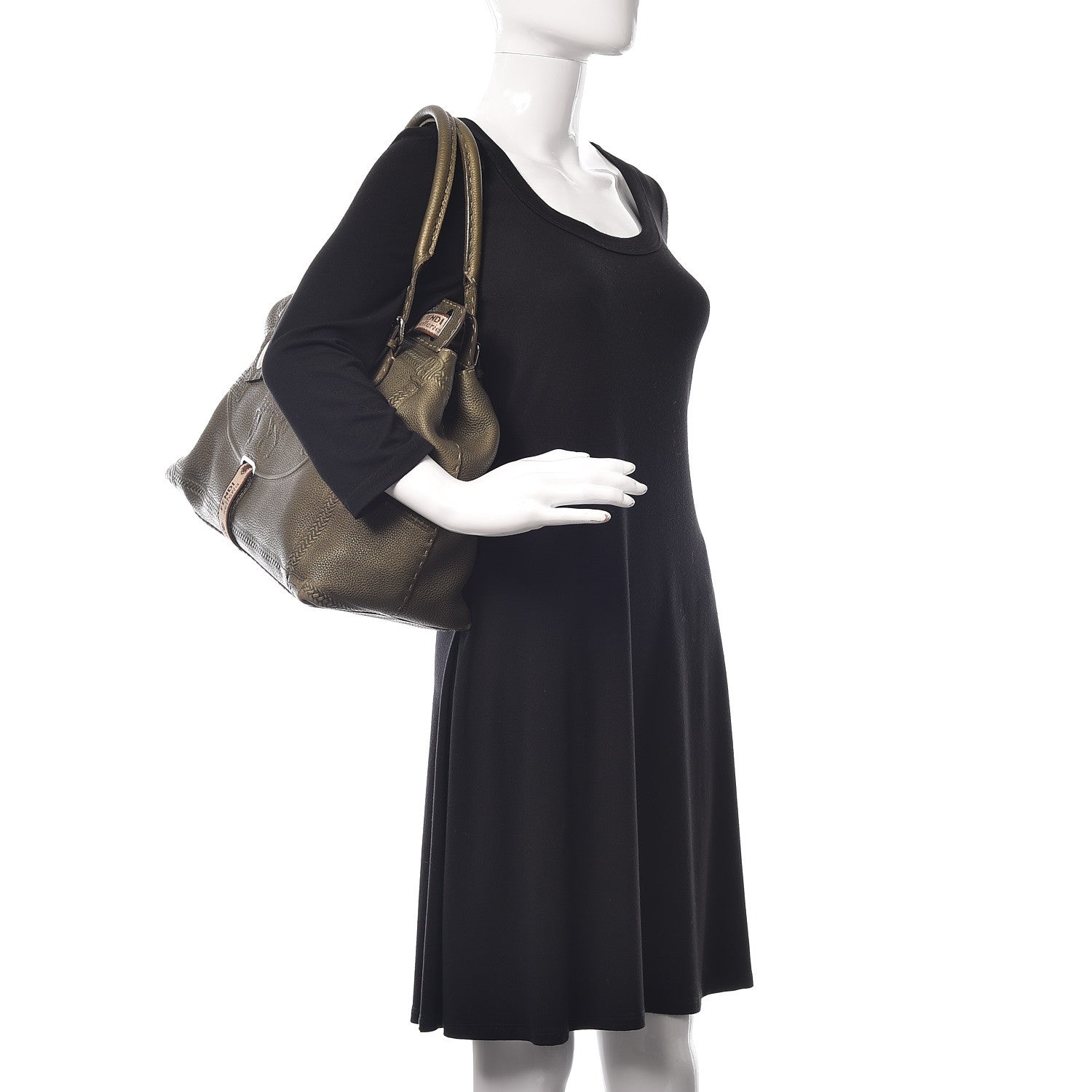 Fendi Calfskin Romano Selleria Large Villa Borghese Tote Green 2 of 10