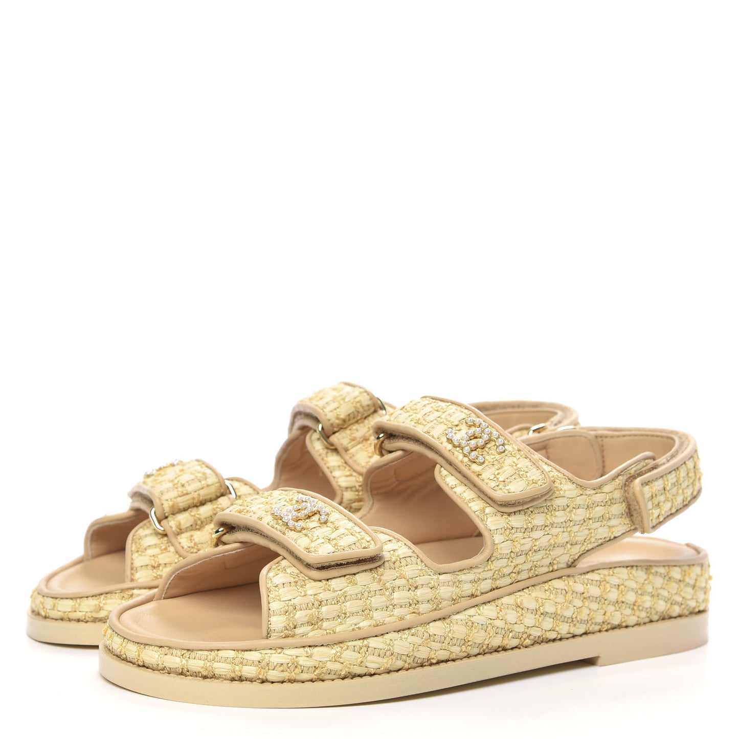 Braided Fabric Velcro Dad Sandals 37 Beige