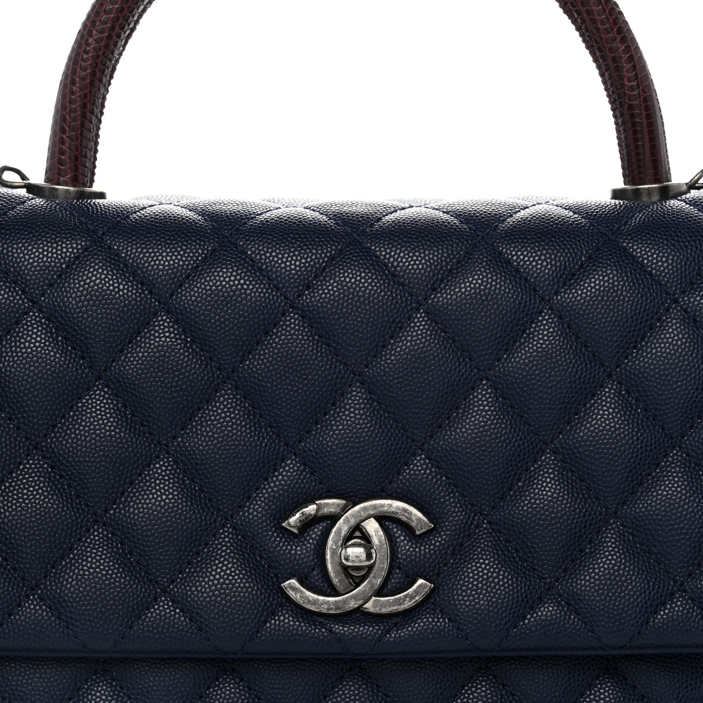 Caviar Lizard Quilted Medium Coco Handle Flap Navy