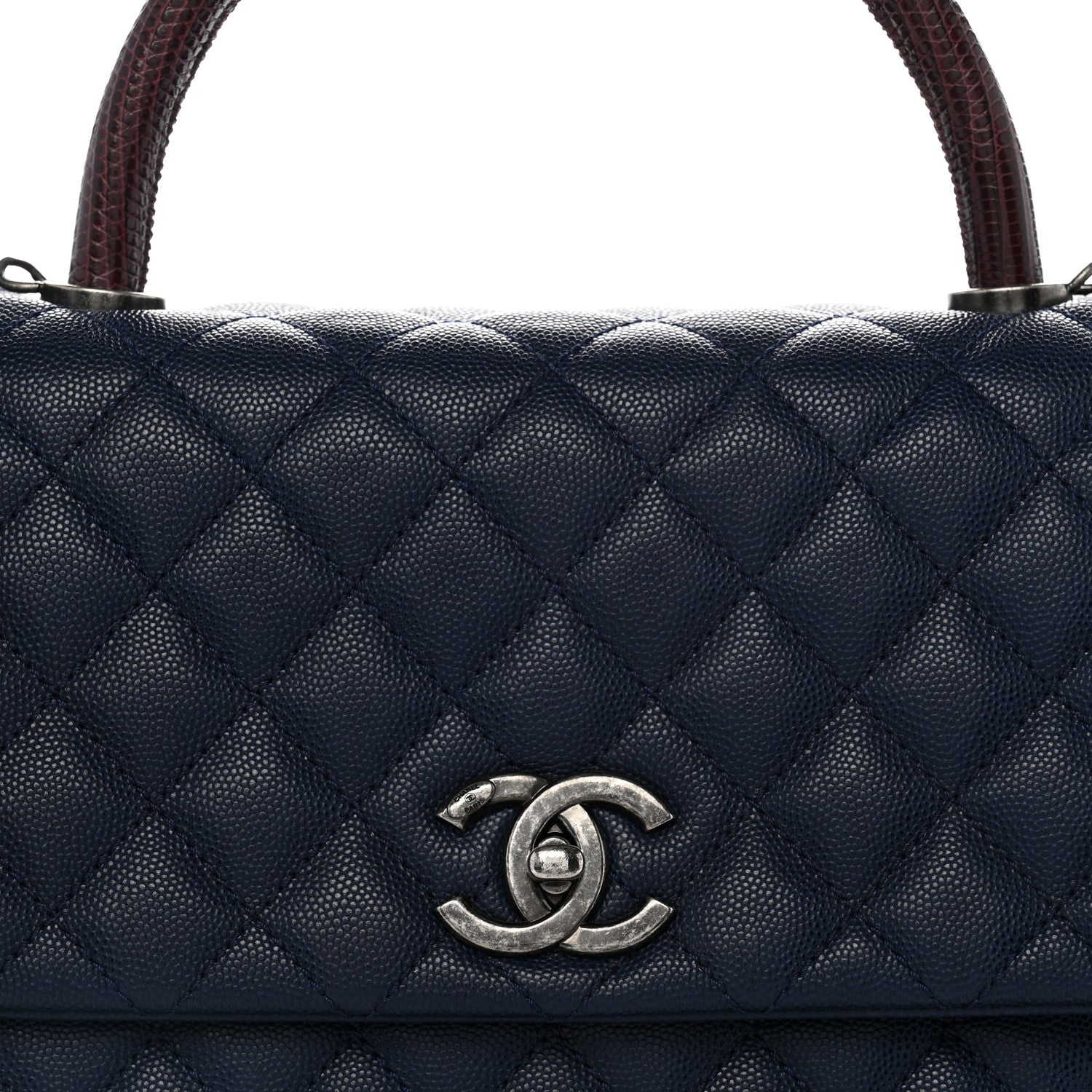 Chanel Caviar Lizard Quilted Medium Coco Handle Flap Navy 7 of 9