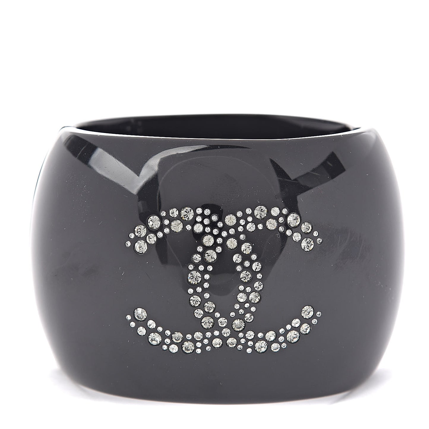 Resin Crystal CC Bow Wide Cuff Black