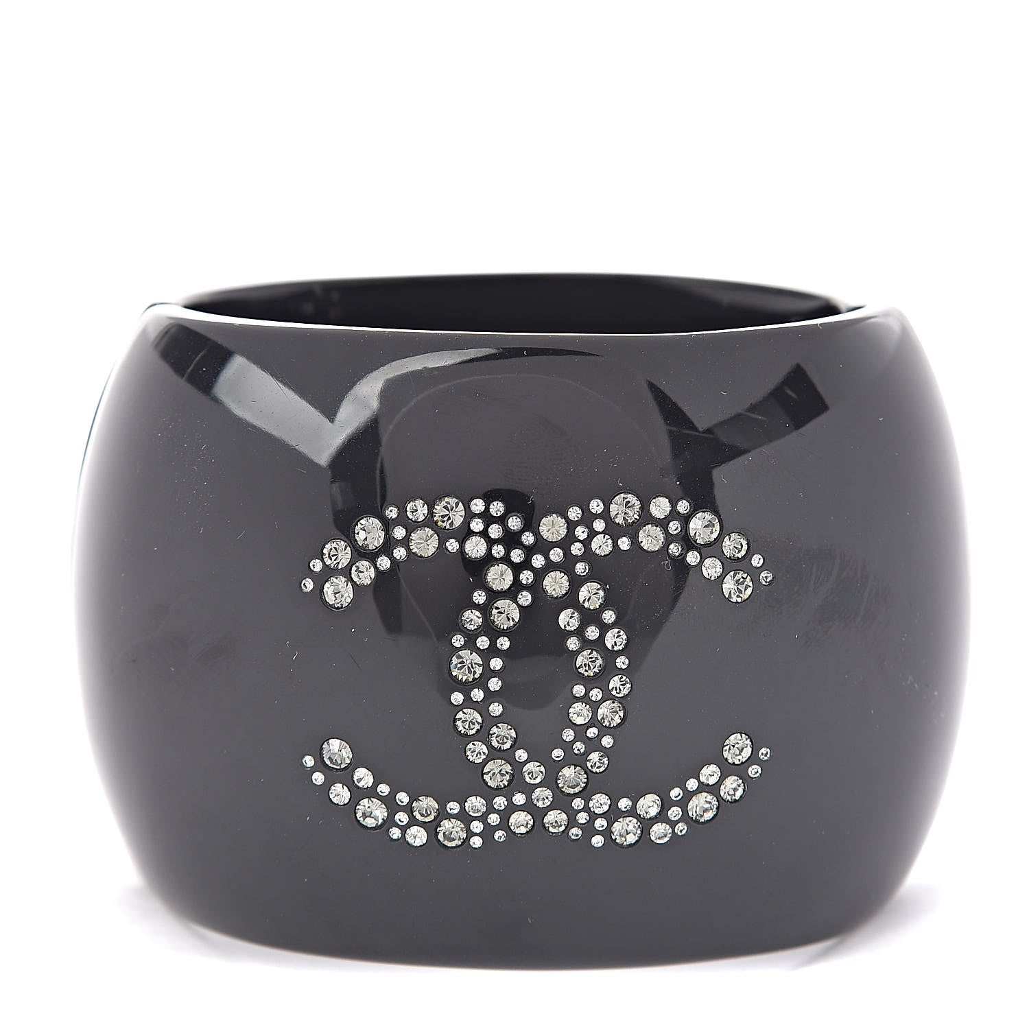 Chanel Resin Crystal CC Bow Wide Cuff Black 1 of 5