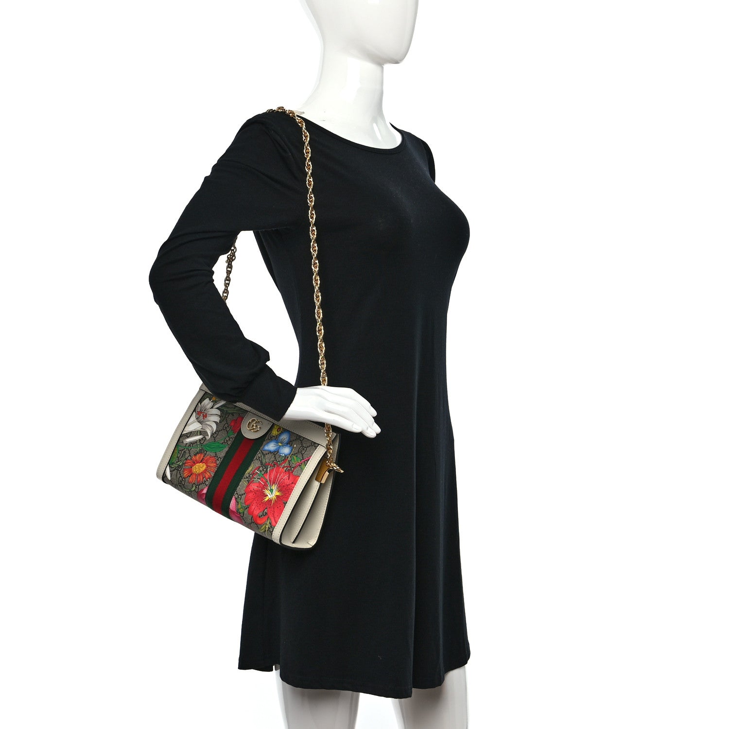 Gucci GG Supreme Monogram Flora Web Small Ophidia Chain Shoulder Bag White 2 of 10