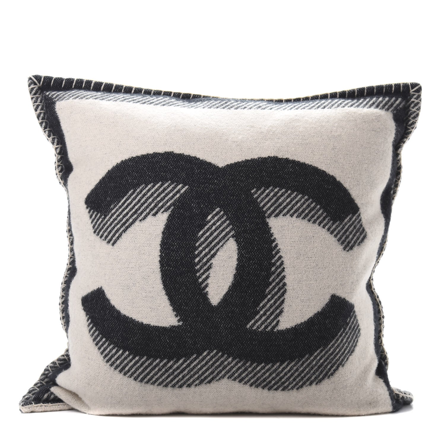 Chanel Merino Wool Cashmere CC Pillow Beige Black 1 of 3