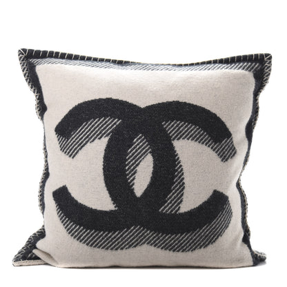 Chanel Merino Wool Cashmere CC Pillow Beige Black 1 of 3