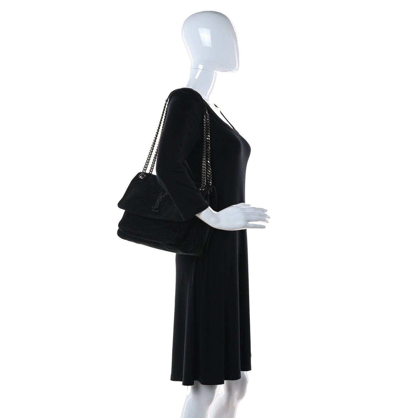 Suede Monogram Medium Niki Chain Satchel Black