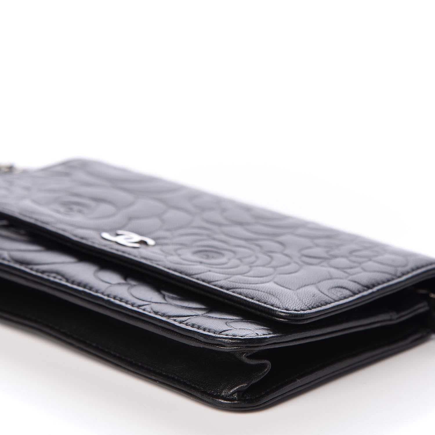 Chanel Lambskin Camellia Embossed Wallet on Chain WOC Black 10 of 11