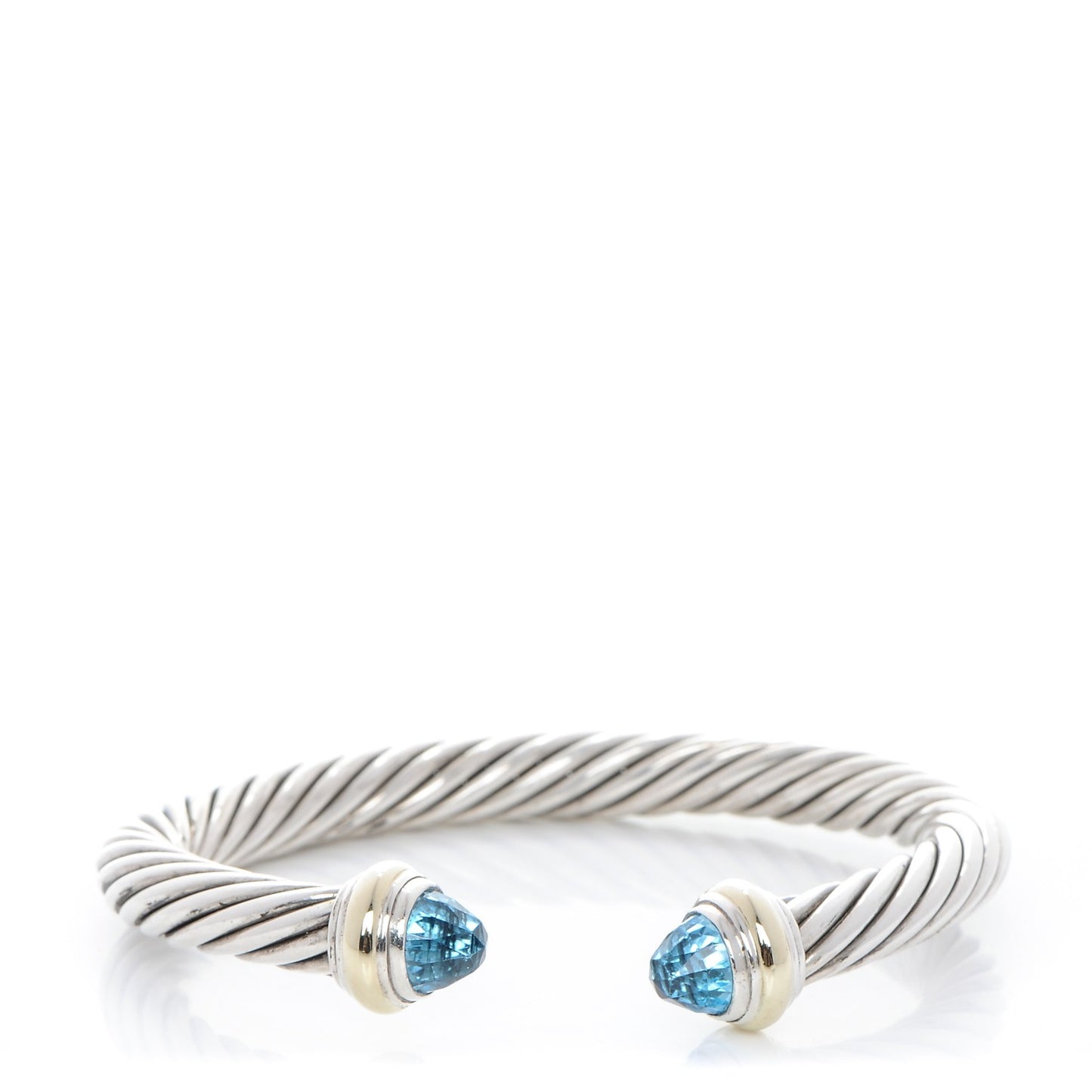 Sterling Silver 14K Yellow Gold Blue Topaz 7mm Cable Classics Bracelet