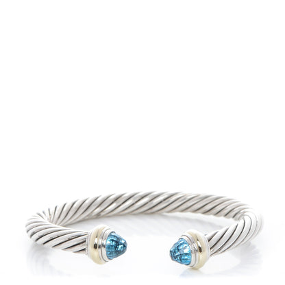 David Yurman Sterling Silver 14K Yellow Gold Blue Topaz 7mm Cable Classics Bracelet 1 of 4
