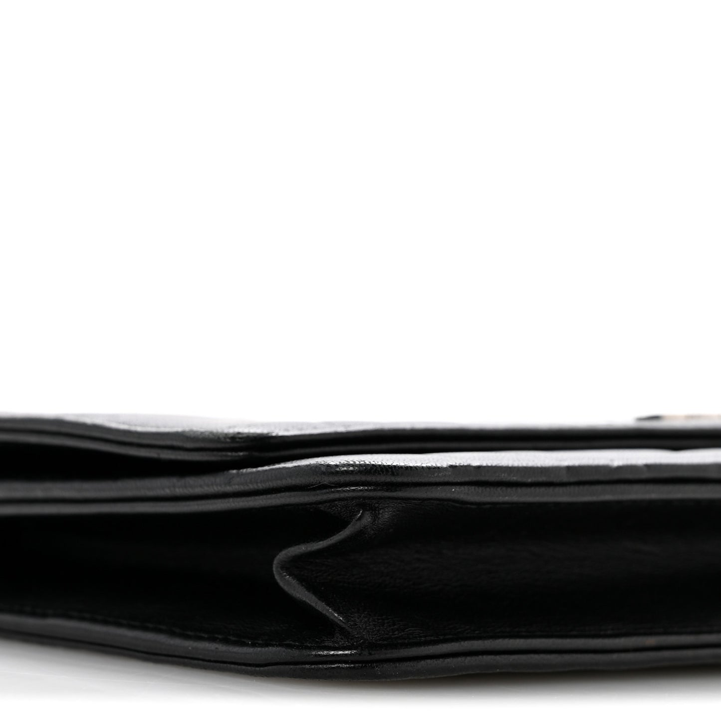 Lambskin Camellia Embossed Wallet On Chain WOC Black
