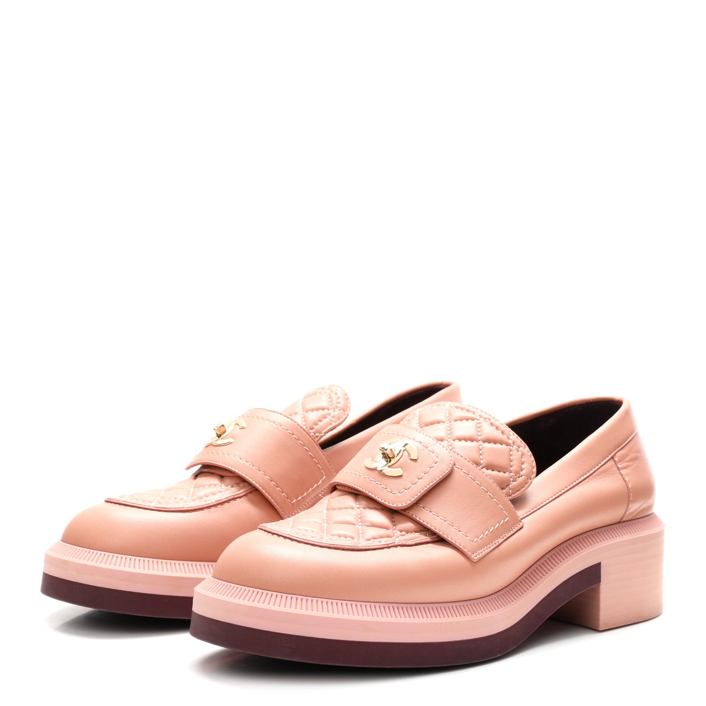 Lambskin Quilted CC Turnlock Loafers 39 Dark Pink