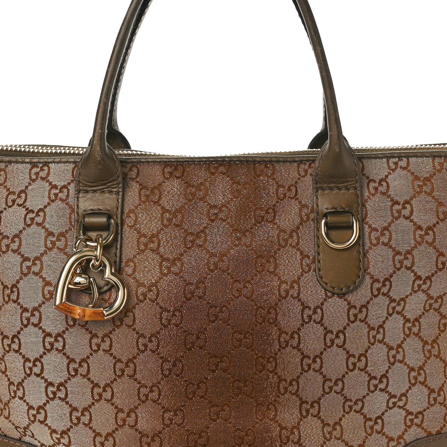 Monogram Lurex Heart Bit Charm Top Handle Tote Bronze