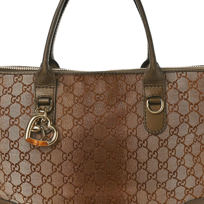 Gucci Monogram Lurex Heart Bit Charm Top Handle Tote Bronze 8 of 15