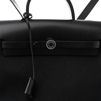 Hermes Military Toile Vache Hunter Herbag a Dos Zip Retourne Backpack Black 9 of 11