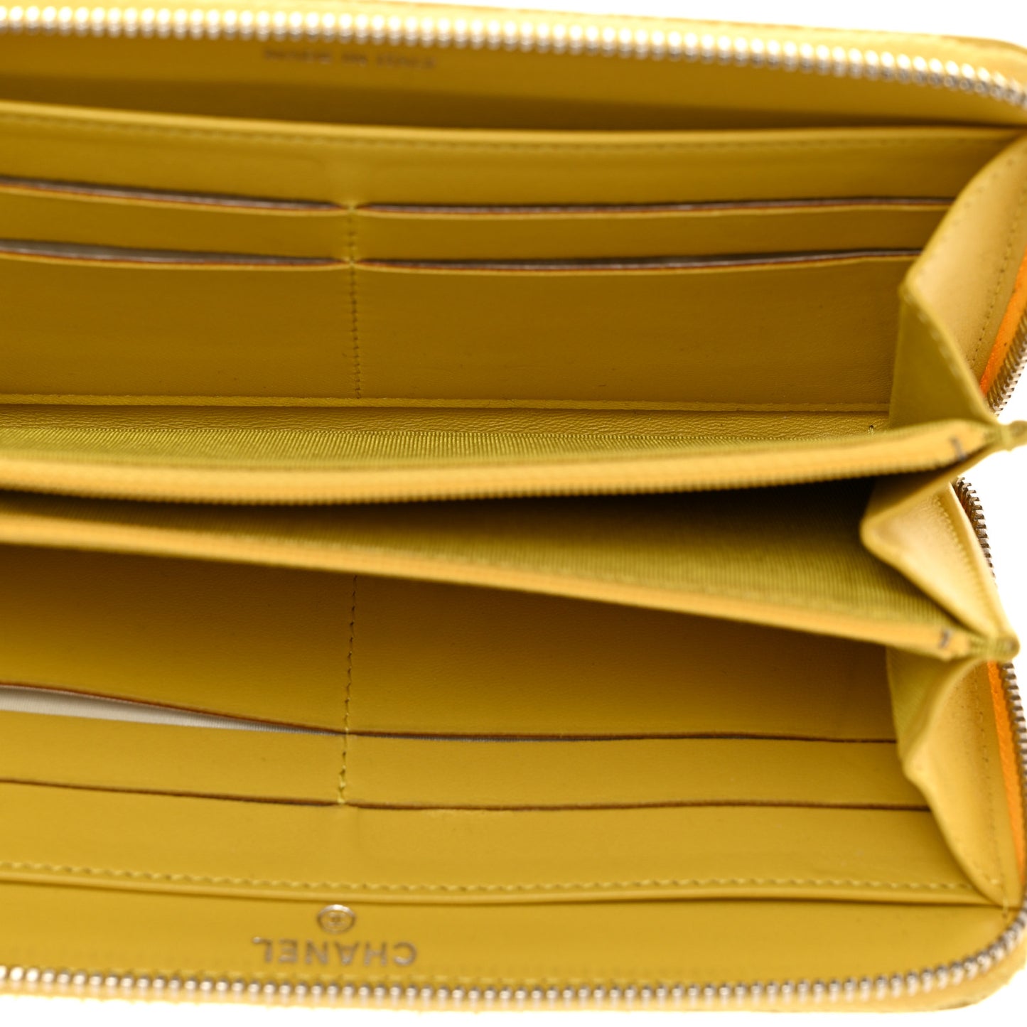 Lambskin Quilted Large Gusset Zip Around Wallet Yellow