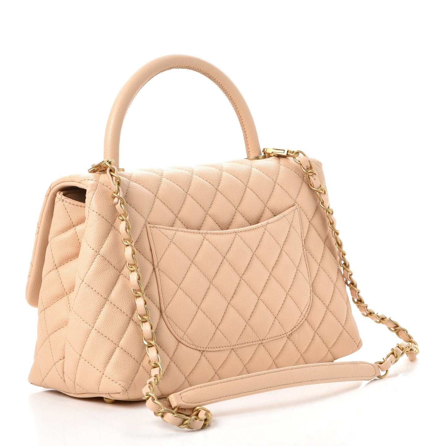 Caviar Quilted Small Coco Handle Flap Light Beige
