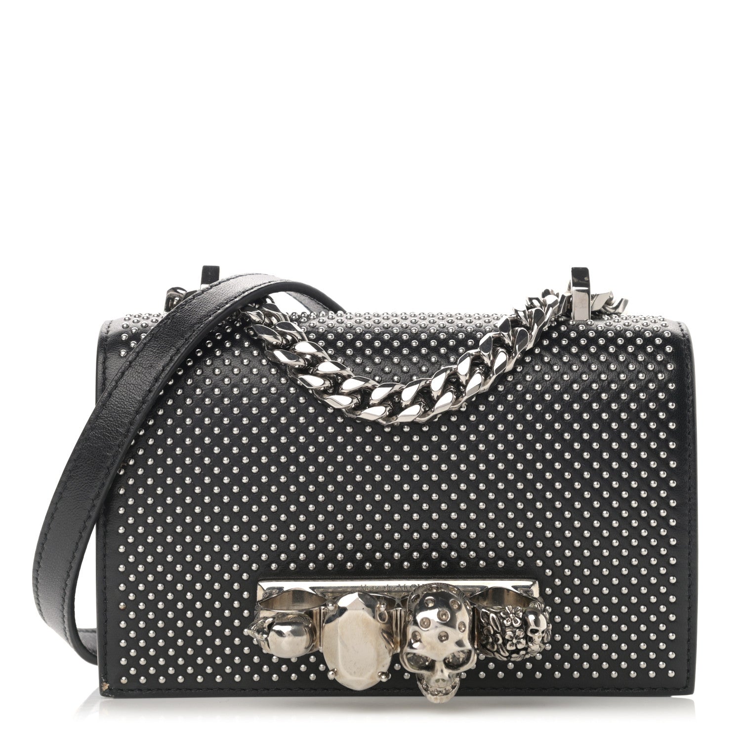 Alexander McQueen Calfskin Studded Jeweled Satchel Black 1 of 18