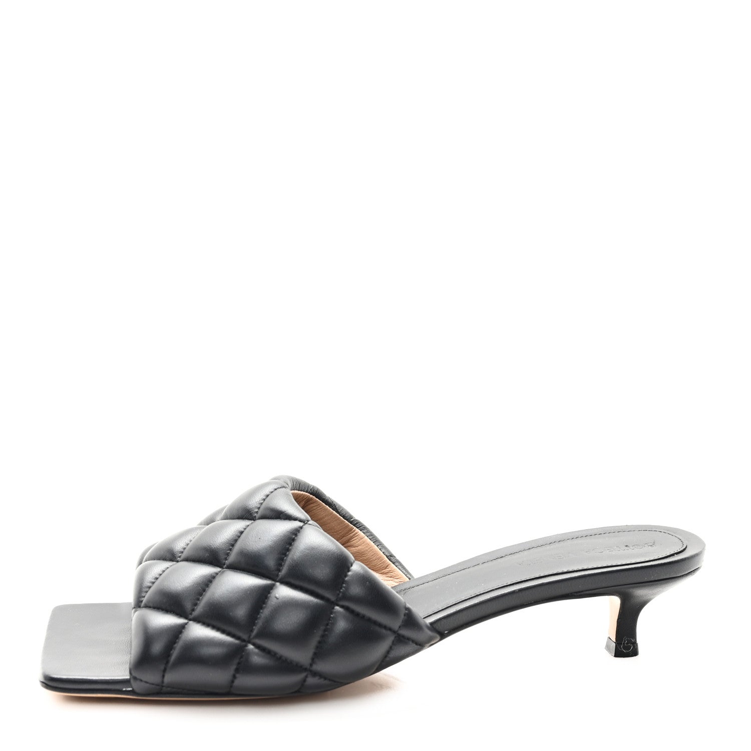 Bottega Veneta Nappa Matelasse Padded Mid Heel Mule Sandals 38.5 Black 1 of 8
