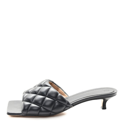 Bottega Veneta Nappa Matelasse Padded Mid Heel Mule Sandals 38.5 Black 1 of 8