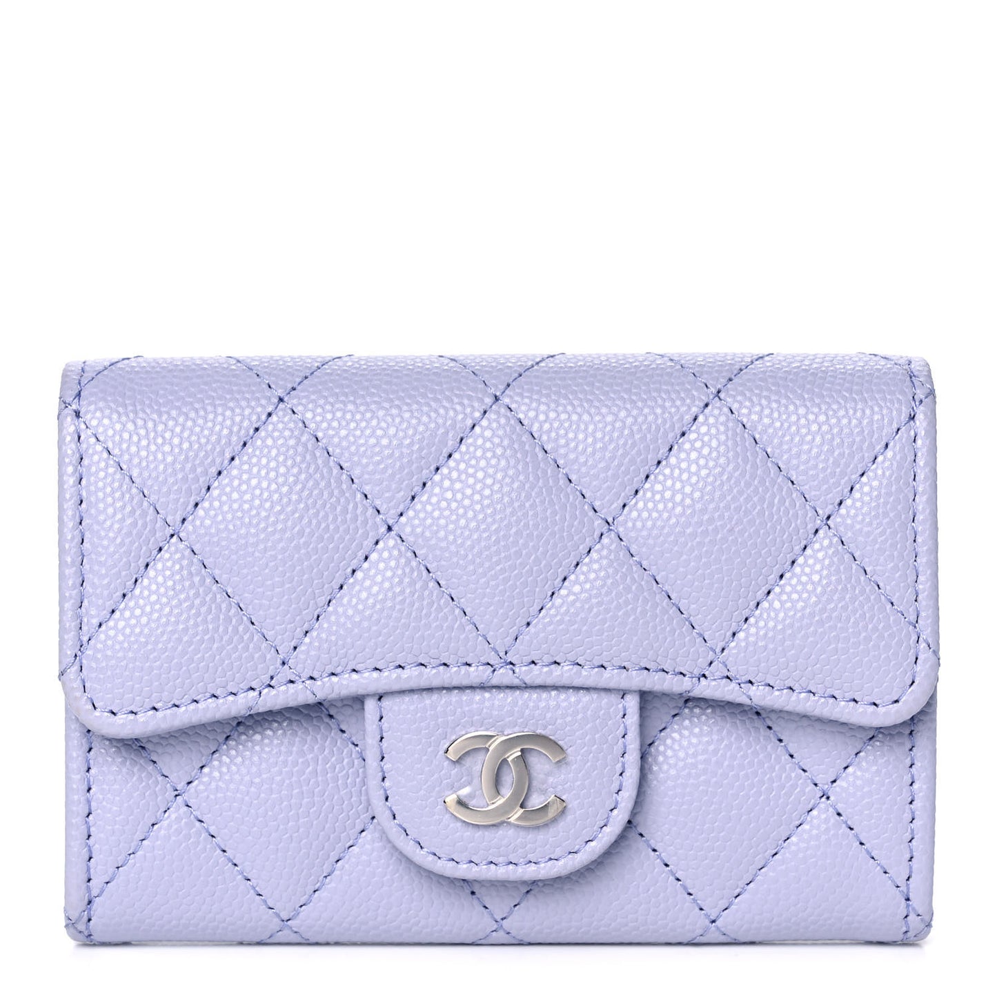 Caviar Quilted Flap Card Holder Wallet Light Purple