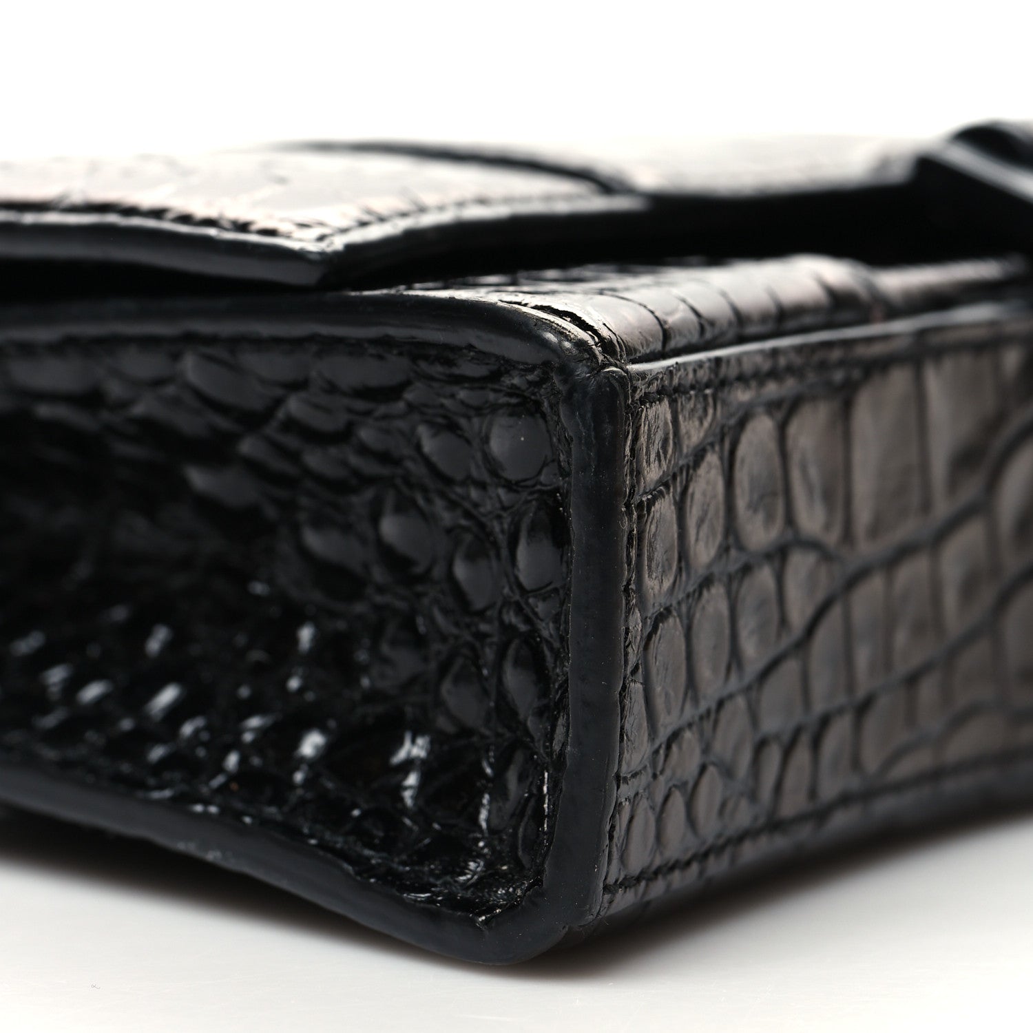 Balenciaga Shiny Calfskin Monochrome Crocodile Embossed Hourglass Chain Bag Black 8 of 11