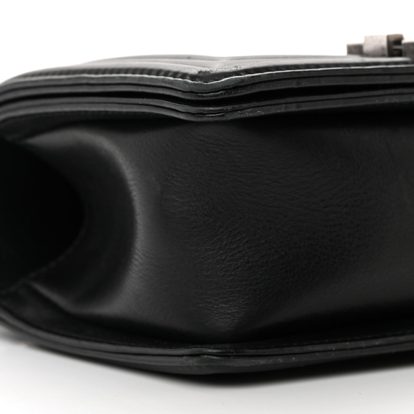 Calfskin Double Stitch Small Boy Flap Black