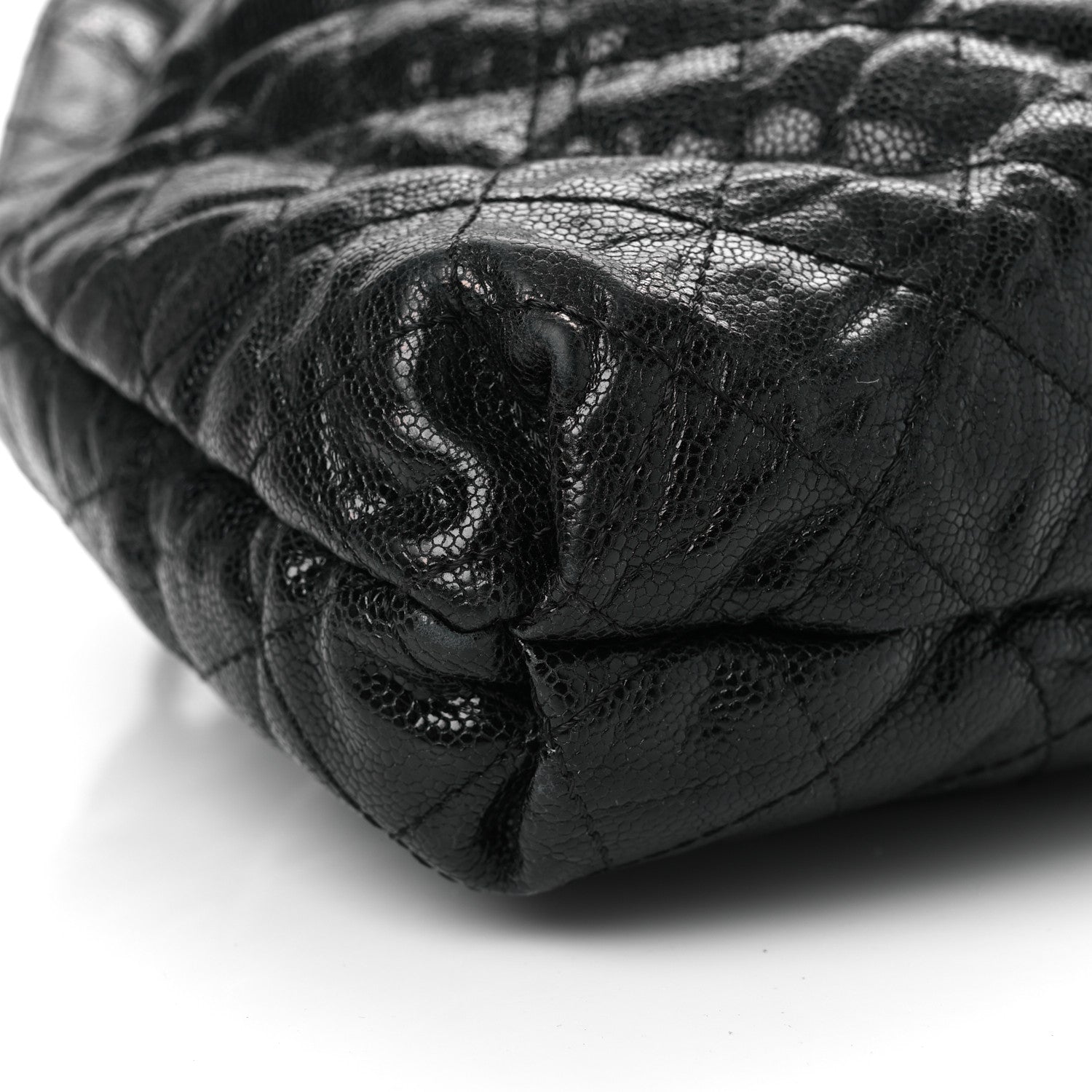 Chanel Crumpled Grained Calfskin Quilted Medium Elastic Tote Black 9 of 10