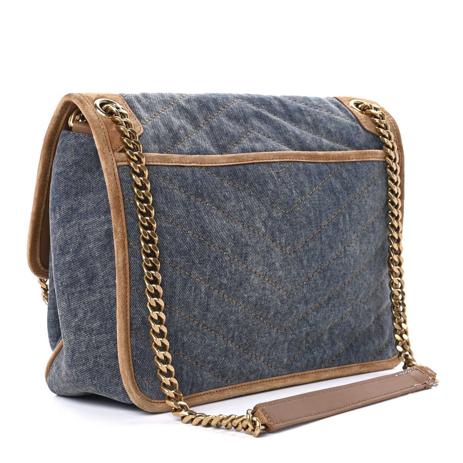 Saint Laurent Denim Suede Monogram Medium Niki Chain Satchel Blue Cinnamon 2 of 13