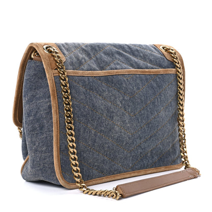 Saint Laurent Denim Suede Monogram Medium Niki Chain Satchel Blue Cinnamon 2 of 13