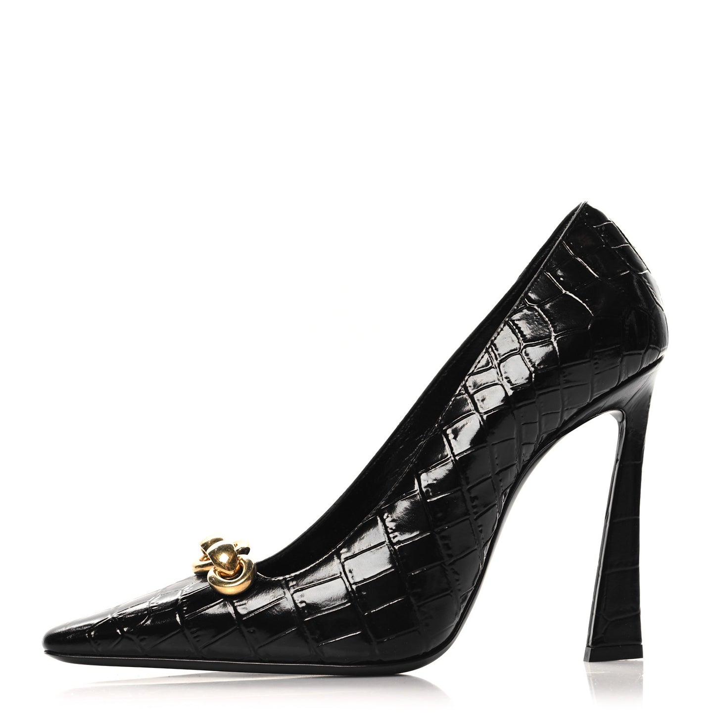 Calfskin Crocodile Embossed Silvana Pumps 38 Black