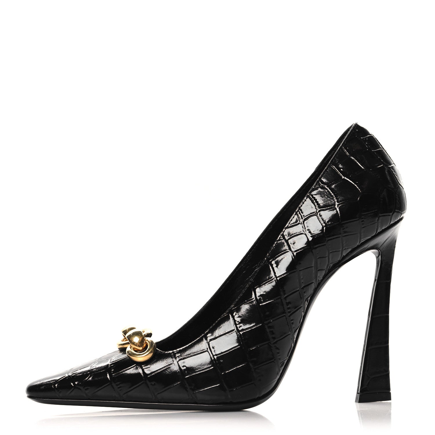 Saint Laurent Calfskin Crocodile Embossed Silvana Pumps 38 Black 1 of 9