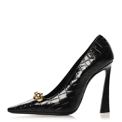 Saint Laurent Calfskin Crocodile Embossed Silvana Pumps 38 Black 1 of 9