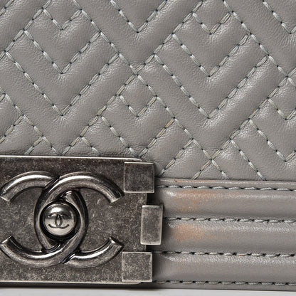 Chanel Lambskin Chevron Quilted Medium Boy Flap Grey 16 of 17