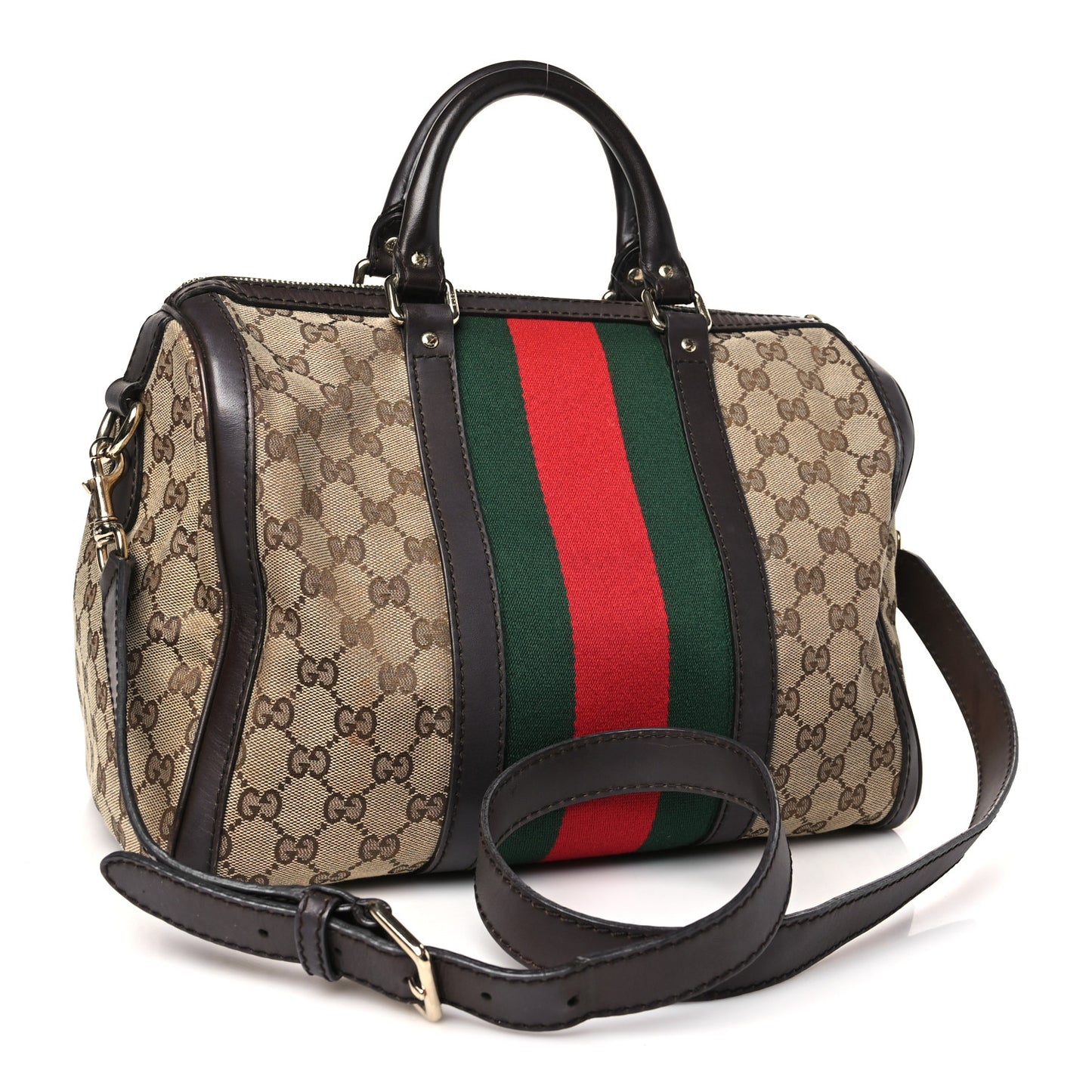 Monogram Selleria Calfskin Vintage Web Medium Boston Beige Ebony Cocoa