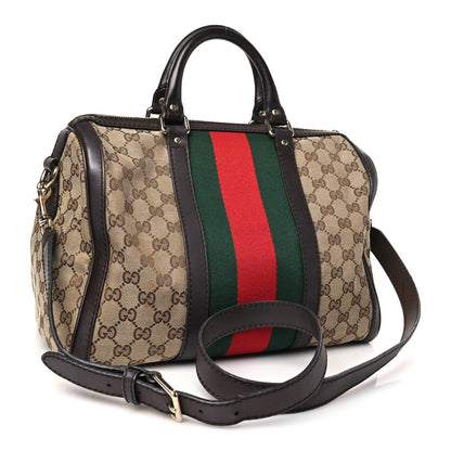 Gucci Monogram Selleria Calfskin Vintage Web Medium Boston Beige Ebony Cocoa 3 of 9