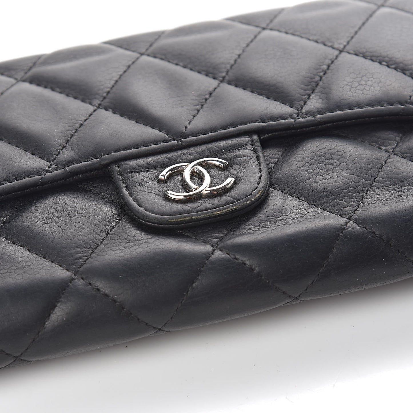 Caviar Quilted Large Gusset Flap Wallet Black