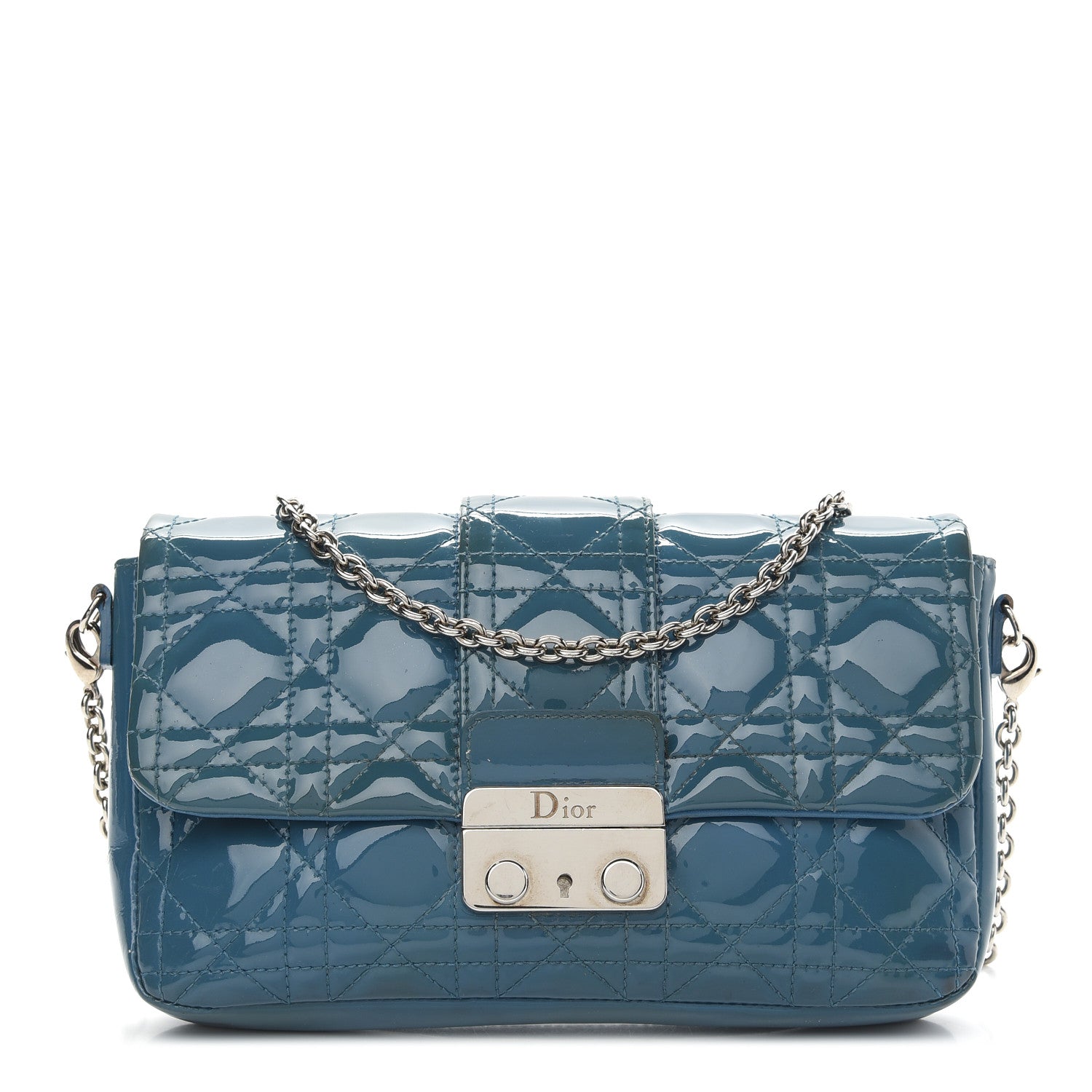 Christian Dior Patent Cannage New Lock Pouch Blue 1 of 10