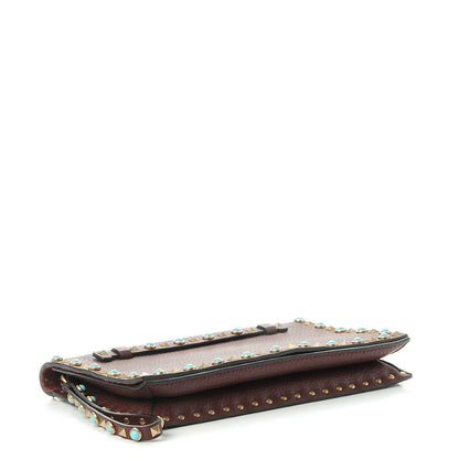 Valentino Garavani Pebbled Calfskin Rockstud Rolling Wristlet Clutch Rubin 4 of 7