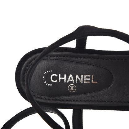 Chanel Suede Patent Calfskin Camellia Thong Sandals 36 Black 8 of 9