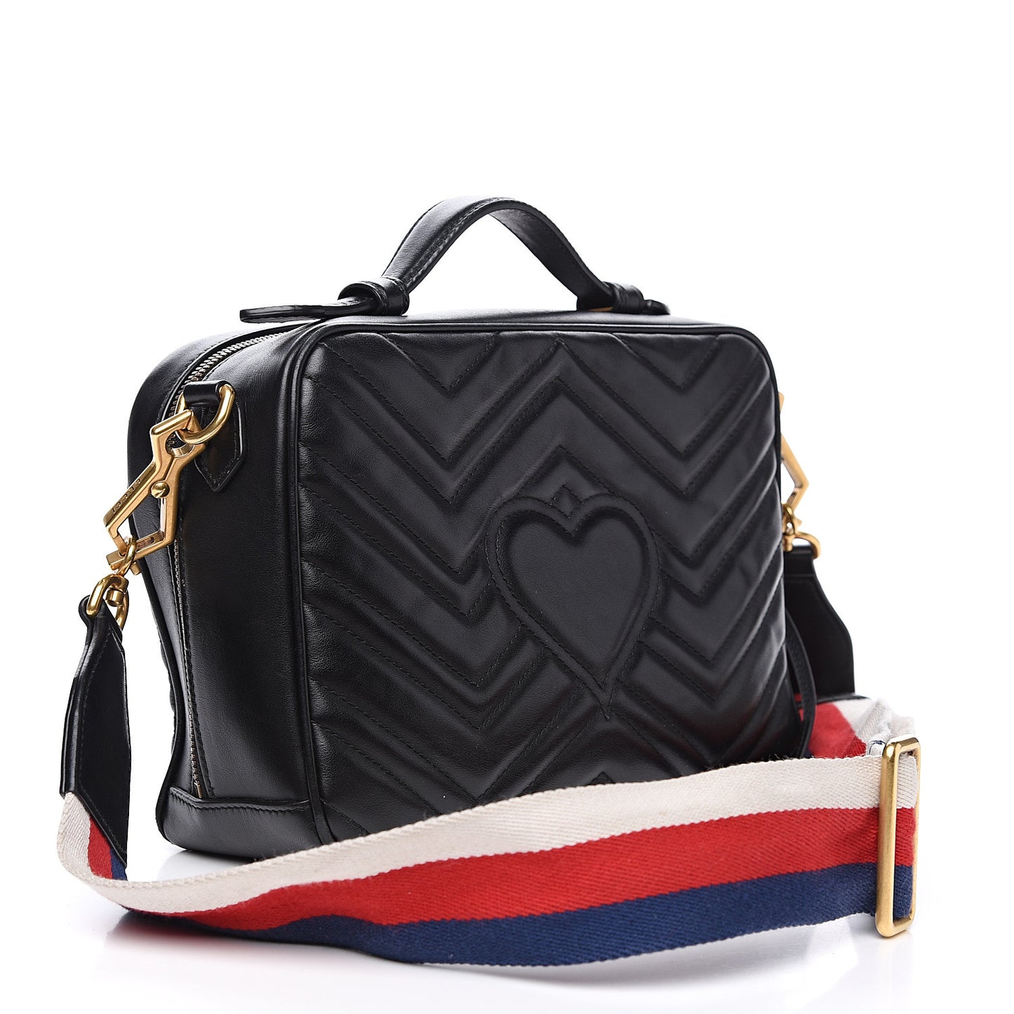 Calfskin Matelasse Sylvie Web Small GG Marmont Top Handle Shoulder Bag Black
