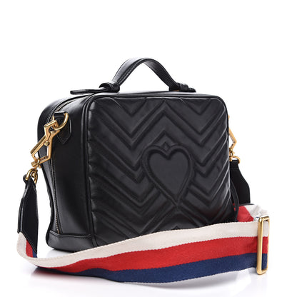 Gucci Calfskin Matelasse Sylvie Web Small GG Marmont Top Handle Shoulder Bag Black 2 of 16