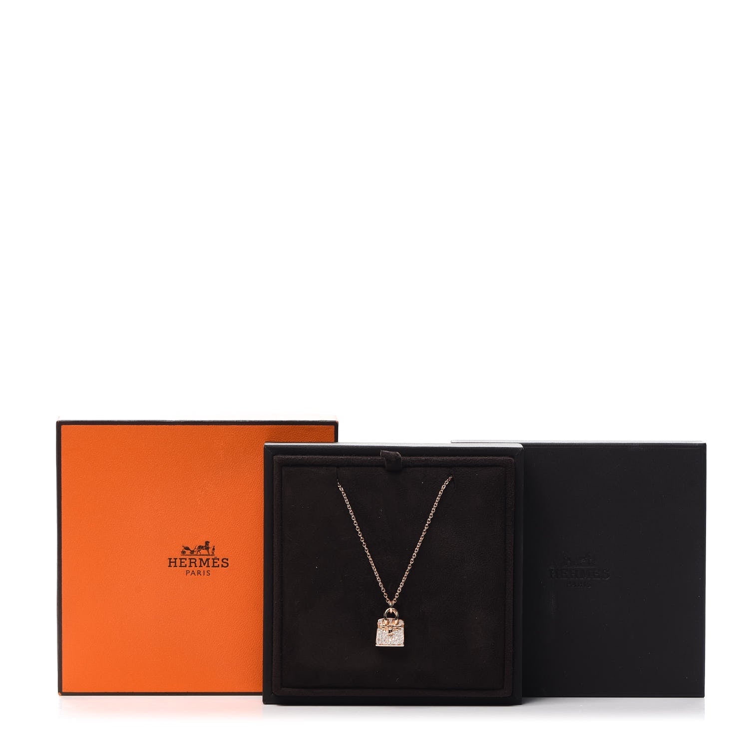 Hermes 18K Rose Gold Diamond Birkin Amulette Pendant Necklace 6 of 6