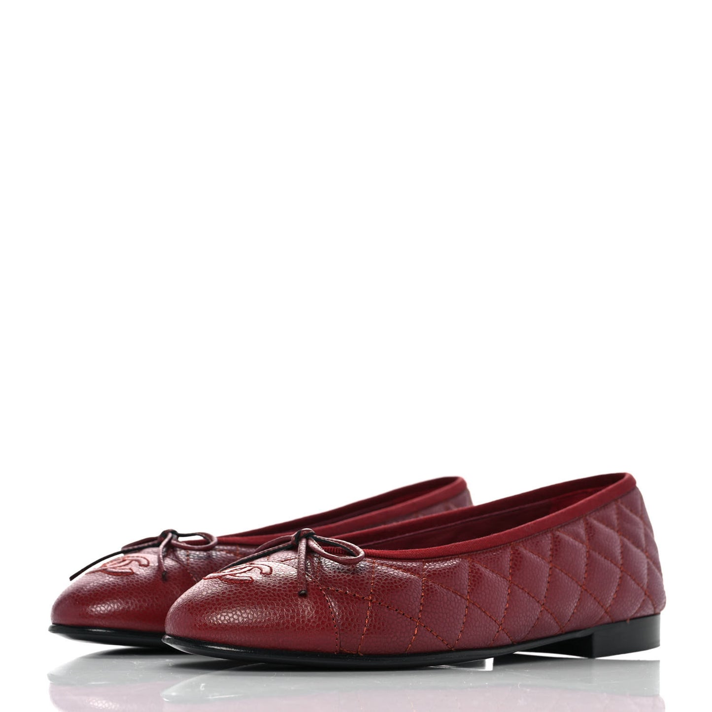 Caviar Quilted CC Cap Toe Ballerina Flats 38.5 Red