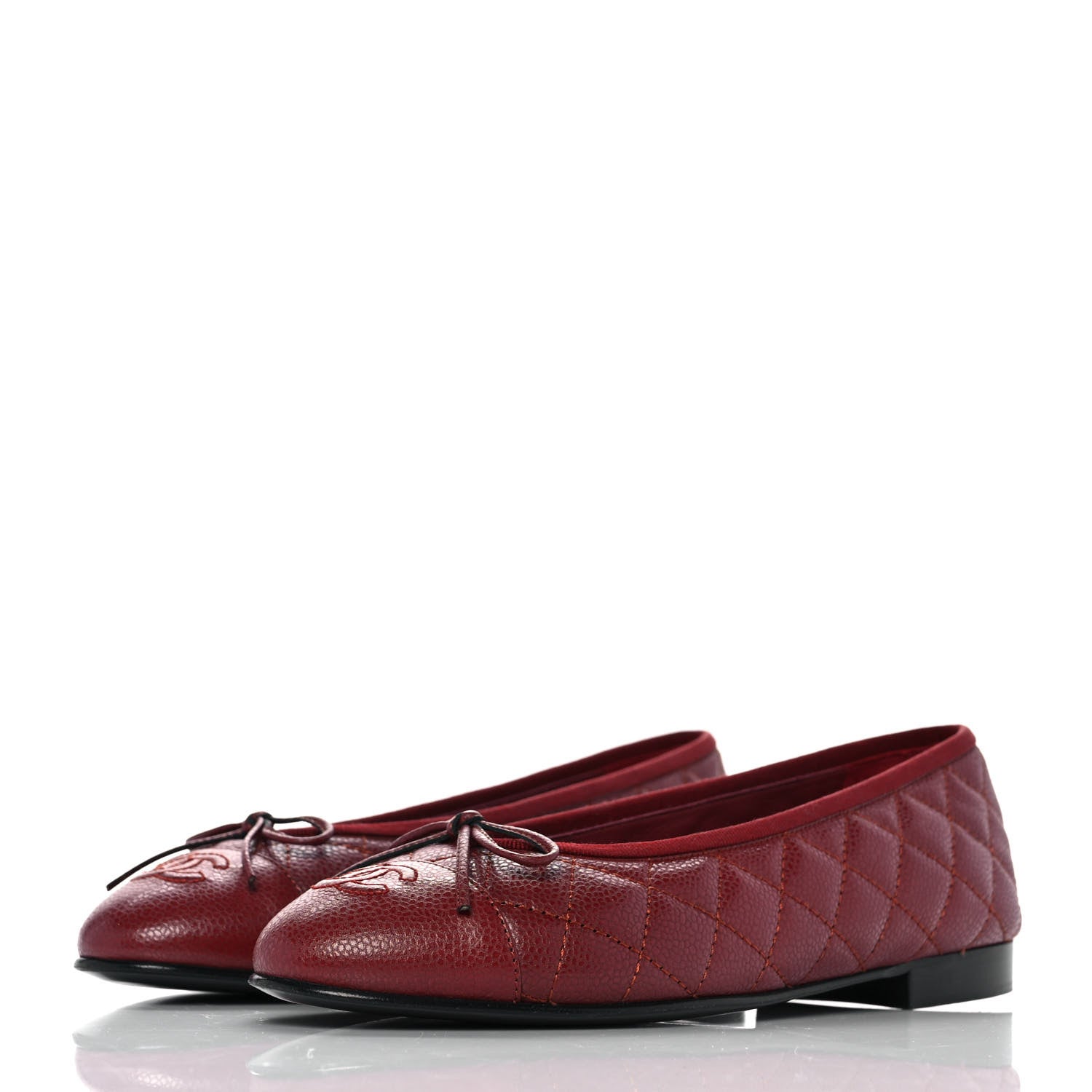 Chanel Caviar Quilted CC Cap Toe Ballerina Flats 38.5 Red 3 of 9