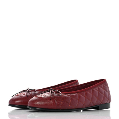 Chanel Caviar Quilted CC Cap Toe Ballerina Flats 38.5 Red 3 of 9