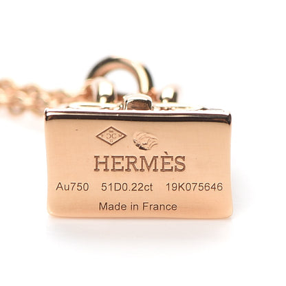 Hermes 18K Rose Gold Diamond Birkin Amulette Pendant Necklace 5 of 6