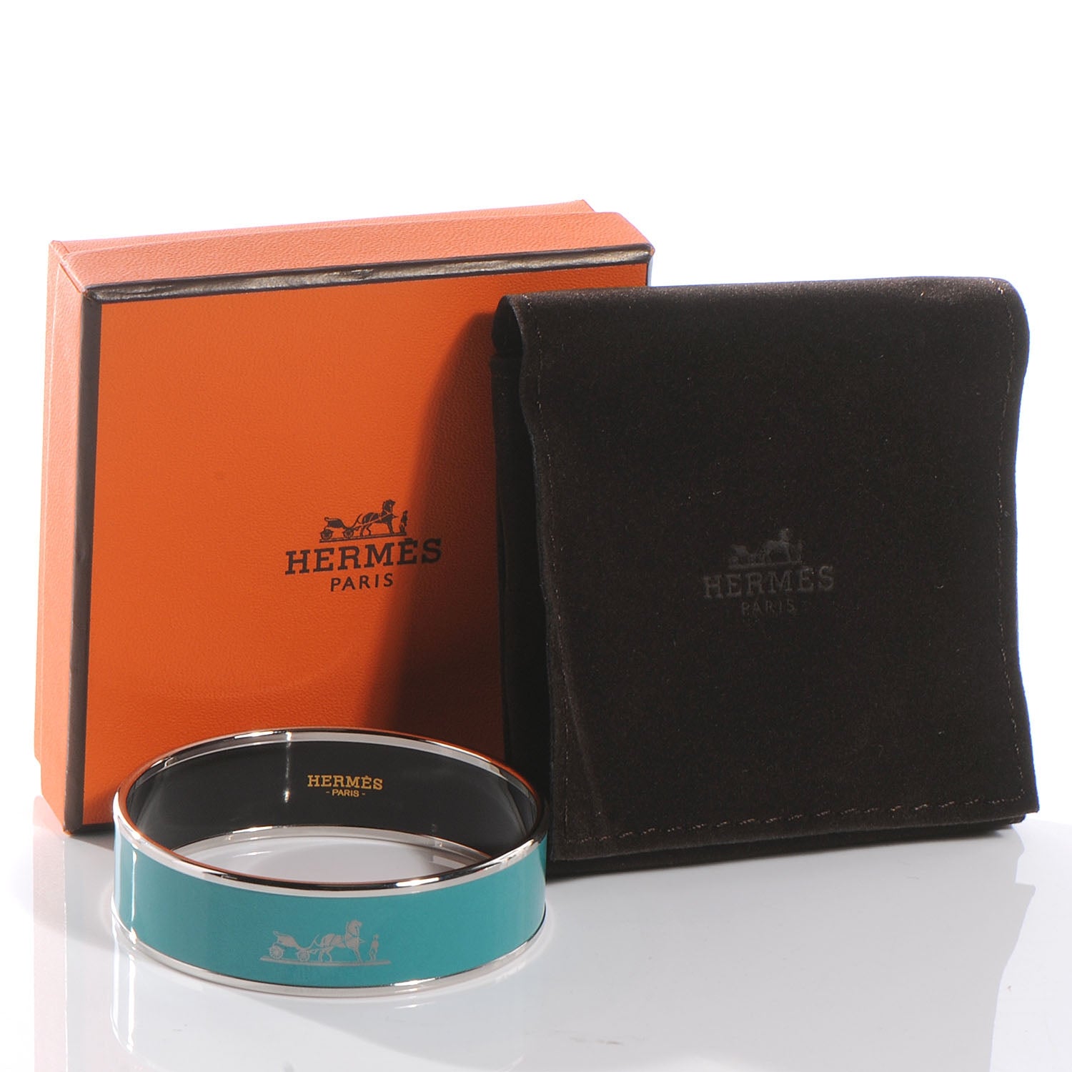 Hermes Enamel Wide Caleche Bracelet 65 Petrole Bleu 3 of 5