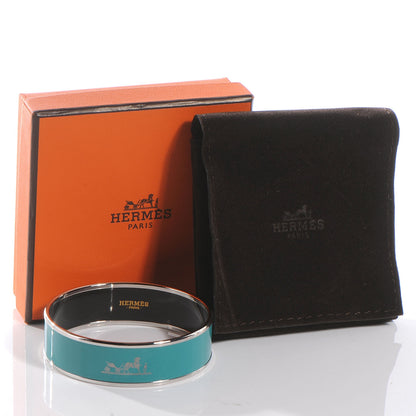 Hermes Enamel Wide Caleche Bracelet 65 Petrole Bleu 3 of 5