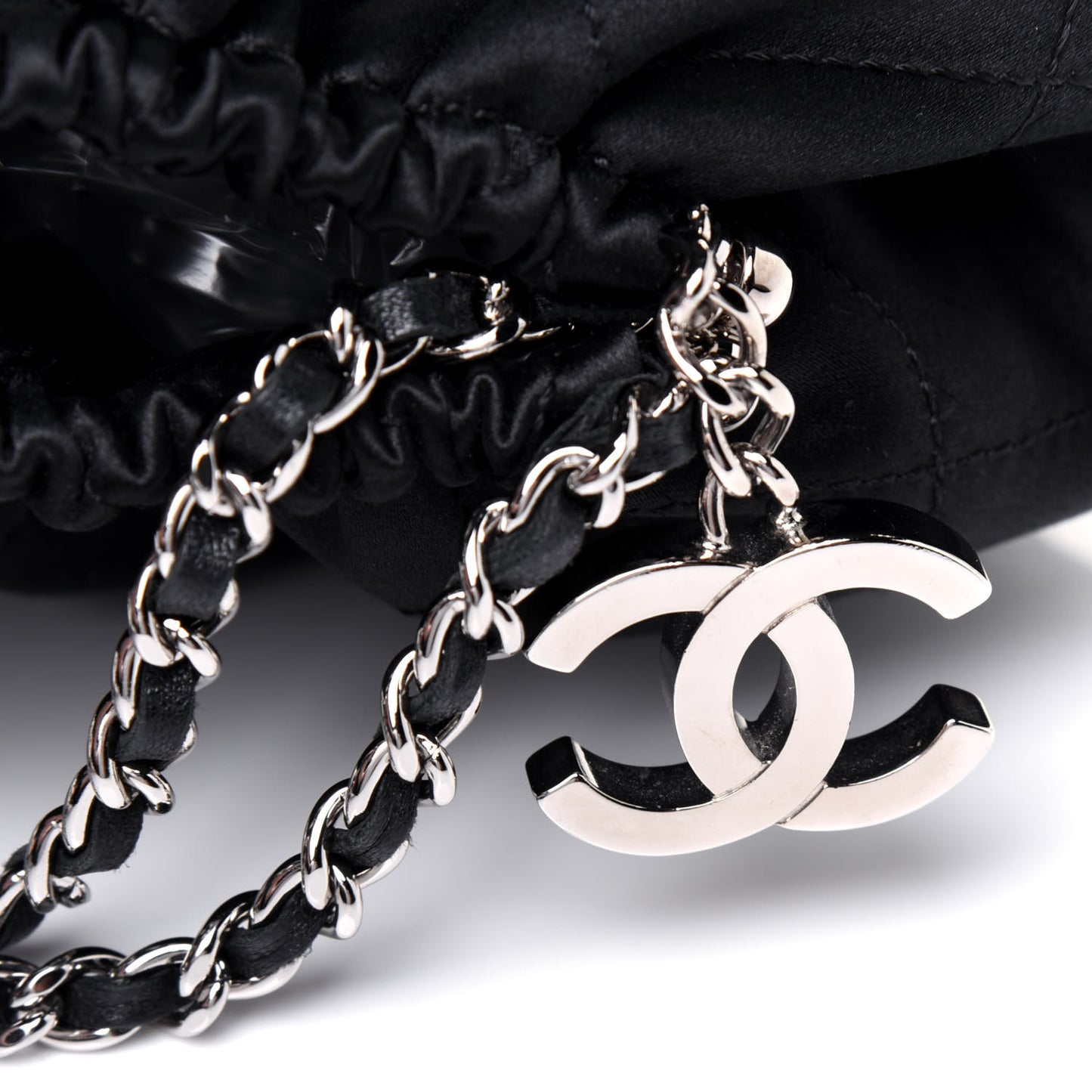 Satin Diamond Stitch Croissant Pochette Black